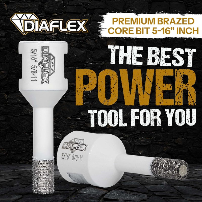 DIAFLEX Premium Brazed Core Bit – 5/16" Diamond Hole Saw for Porcelain, Ceramic, Stone, Dekton – 5/8"-11 Thread – Fast Clean Cuts – Vacuum Brazed – Wet or Dry Use - Image 2